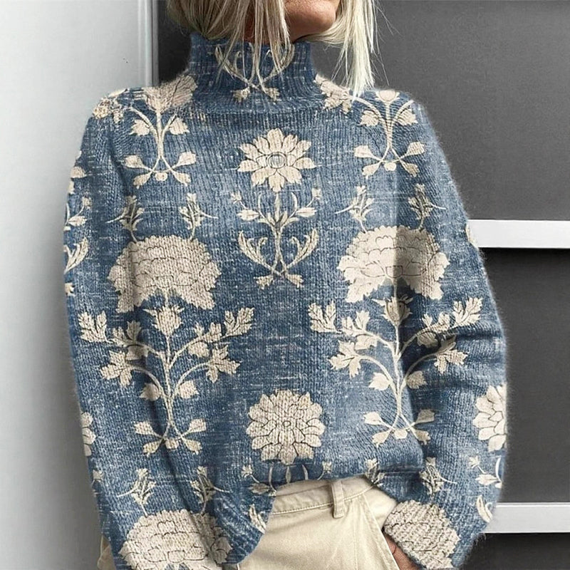 Elara - Women's Floral Turtleneck Sweater