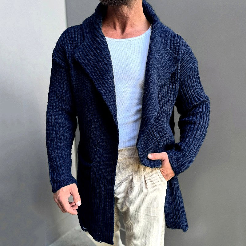 Elian - Men's Ribbed Shawl Collar Longline Cardigan