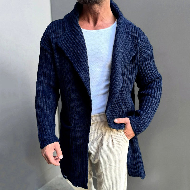 Elian - Men's Ribbed Shawl Collar Longline Cardigan