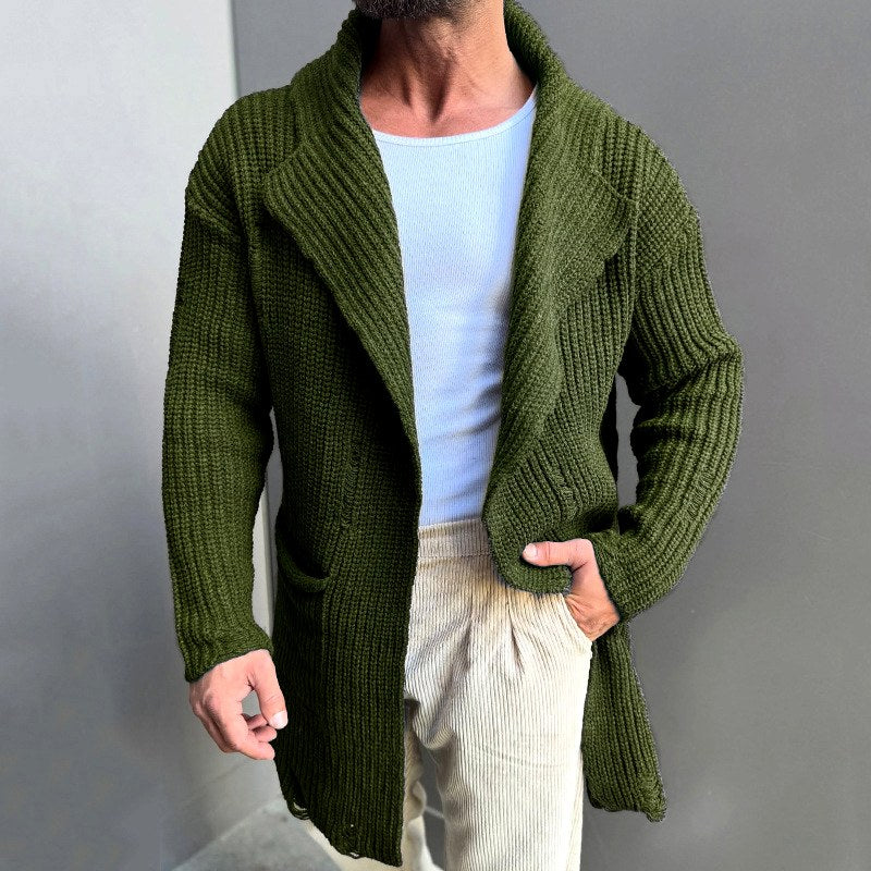 Elian - Men's Ribbed Shawl Collar Longline Cardigan