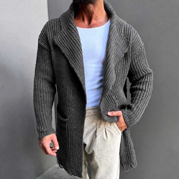 Elian - Men's Ribbed Shawl Collar Longline Cardigan