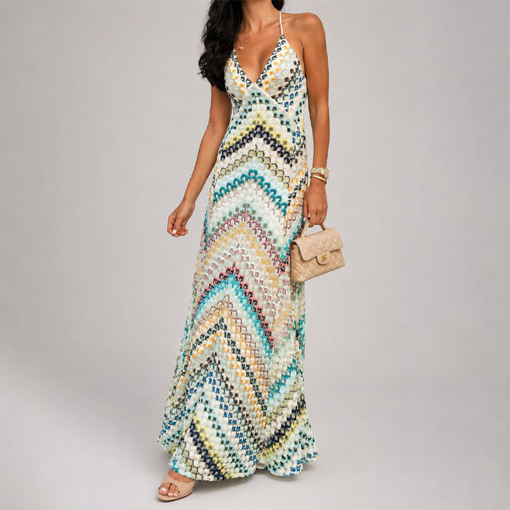 Eliza - Women's Crochet Chevron Boho Maxi Dress