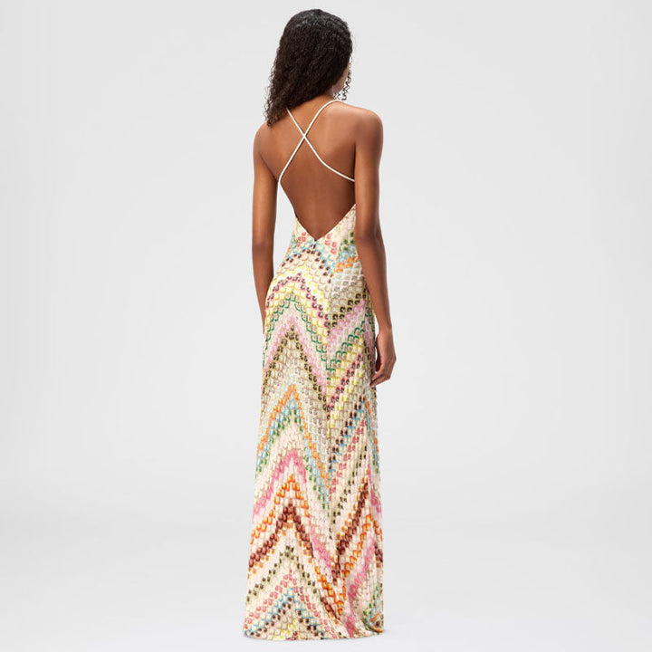 Eliza - Women's Crochet Chevron Boho Maxi Dress