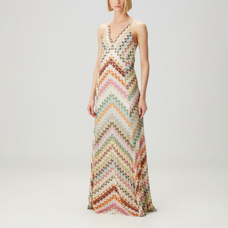 Eliza - Women's Crochet Chevron Boho Maxi Dress