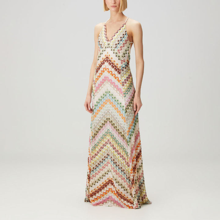Eliza - Women's Crochet Chevron Boho Maxi Dress