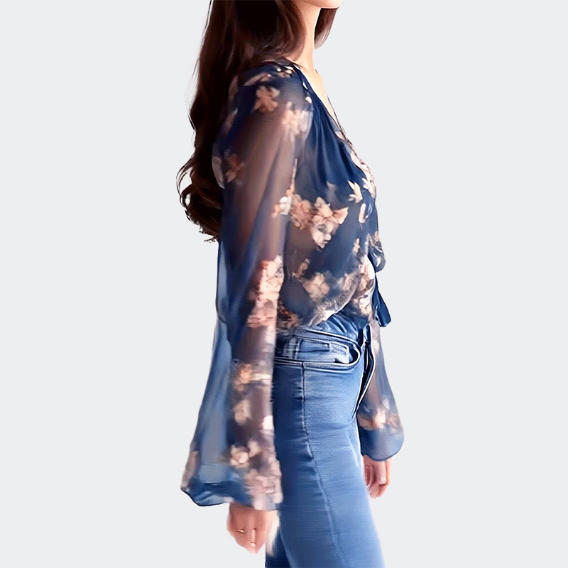 Elliana - Women’s Floral Sheer Balloon Sleeve Blouse