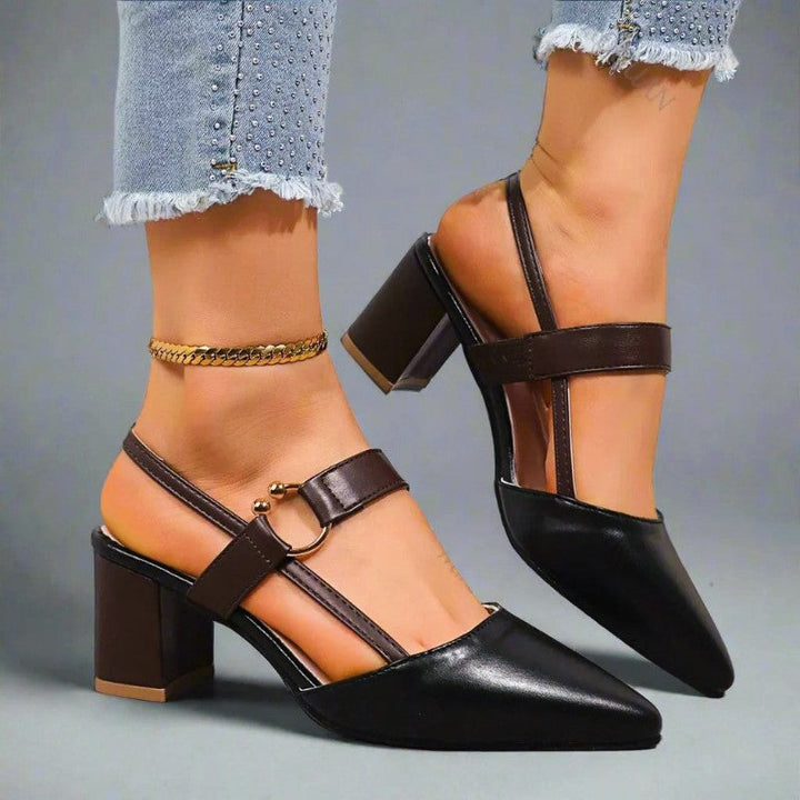 Elora - Women's Pointed-Toe Block Heels with Ring Strap