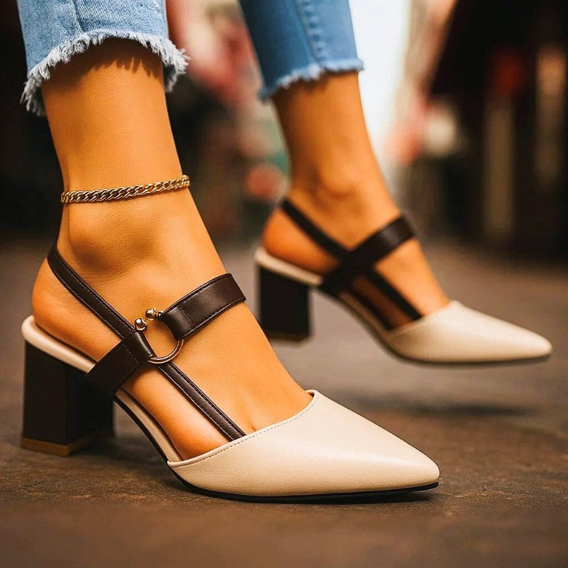 Elora - Women's Pointed-Toe Block Heels with Ring Strap