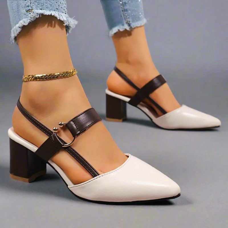 Elora - Women's Pointed-Toe Block Heels with Ring Strap