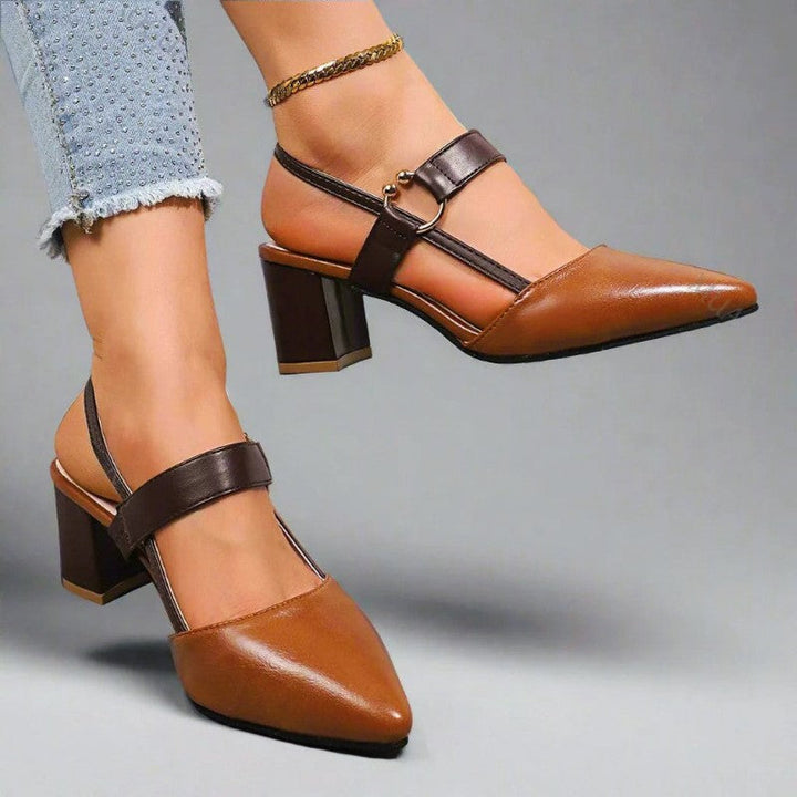 Elora - Women's Pointed-Toe Block Heels with Ring Strap