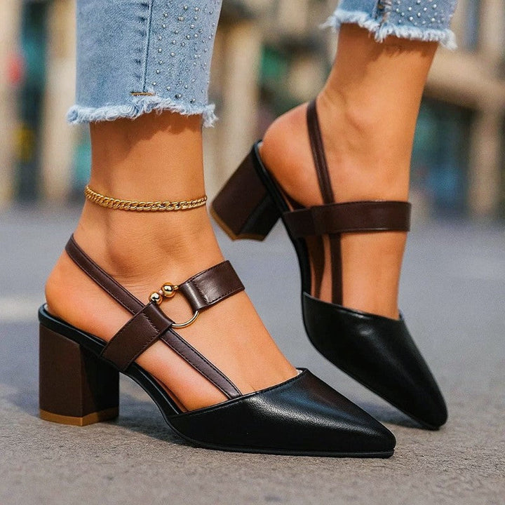 Elora - Women's Pointed-Toe Block Heels with Ring Strap
