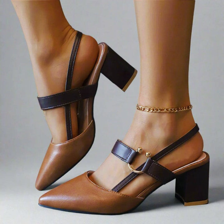 Elora - Women's Pointed-Toe Block Heels with Ring Strap