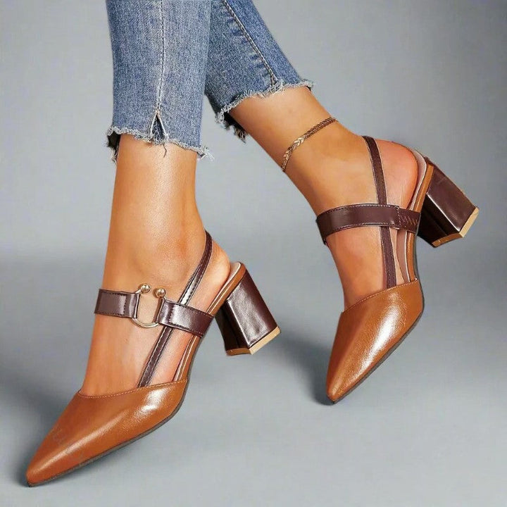 Elora - Women's Pointed-Toe Block Heels with Ring Strap