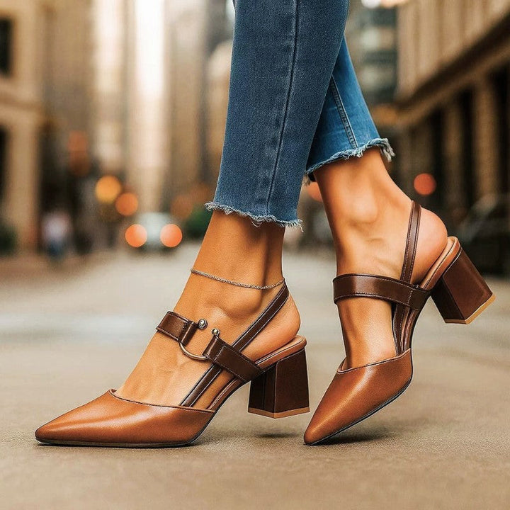 Elora - Women's Pointed-Toe Block Heels with Ring Strap