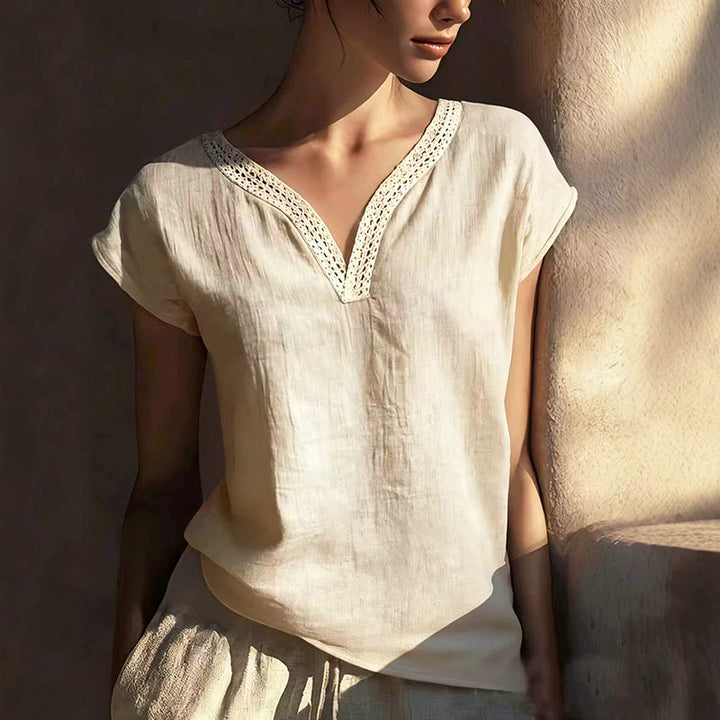 Elsie - Women’s Boho Crochet Detail Short Sleeve Blouse