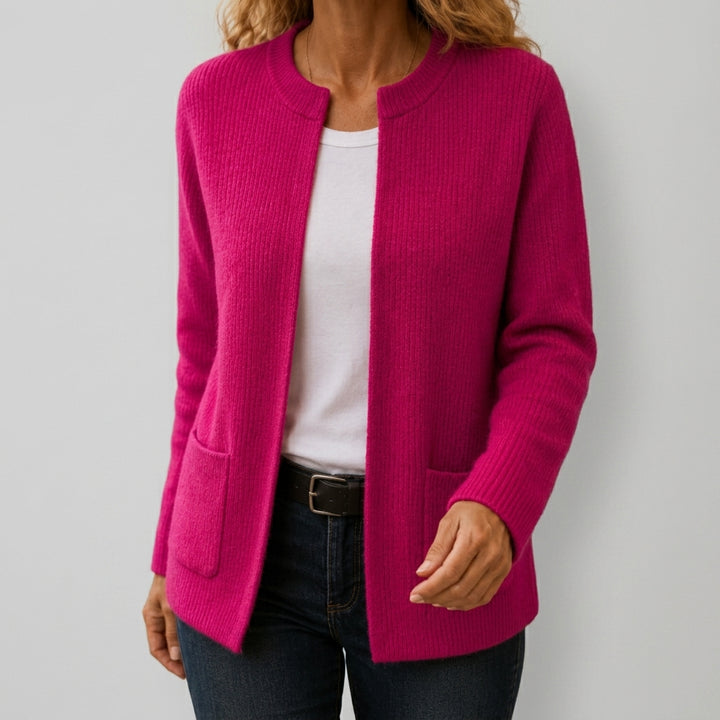 Elsie - Women's Ribbed Cardigan with Front Patch Pockets