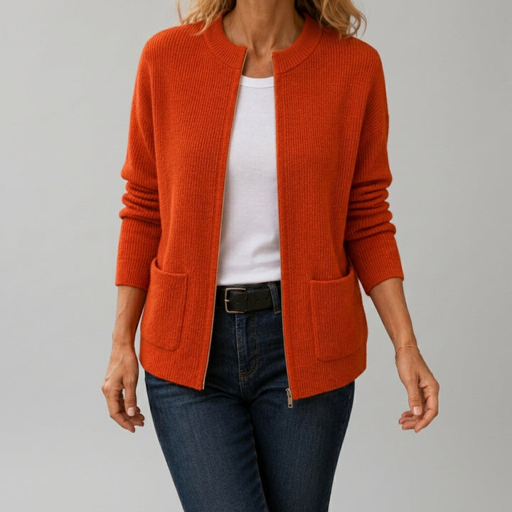 Elsie - Women's Ribbed Cardigan with Front Patch Pockets