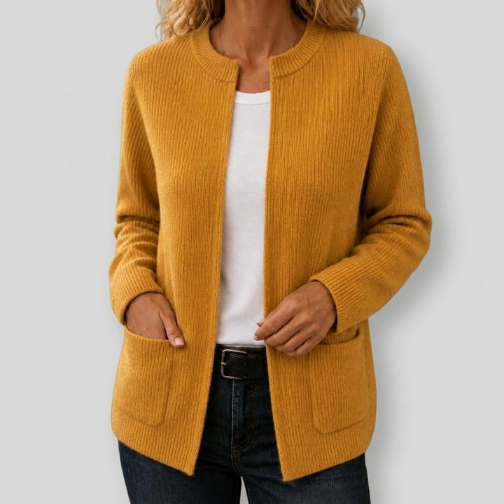 Elsie - Women's Ribbed Cardigan with Front Patch Pockets