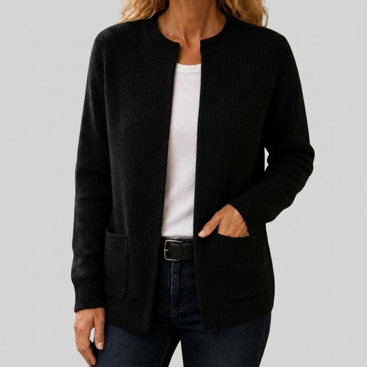 Elsie - Women's Ribbed Cardigan with Front Patch Pockets