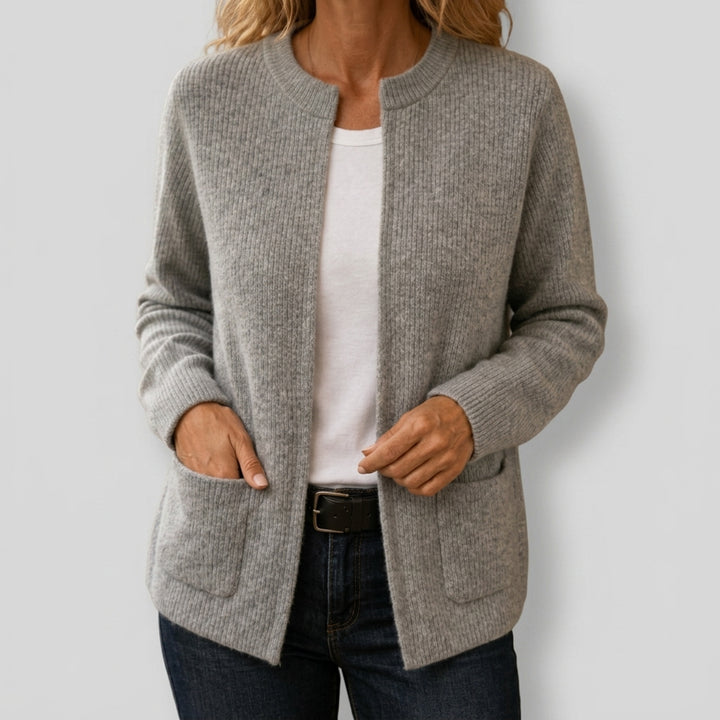 Elsie - Women's Ribbed Cardigan with Front Patch Pockets