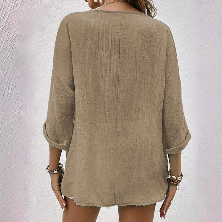 Clara Duval V-Neck Blouse with Button Front