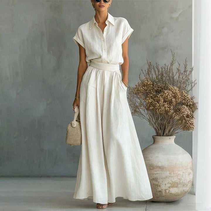 Emily - Women's Linen-Look Shirt and Wide-Leg Pants Set