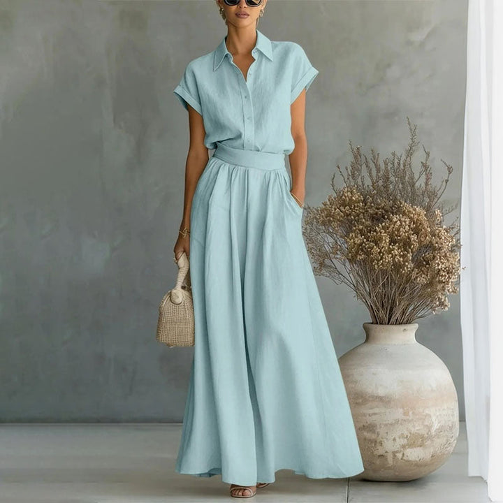 Emily - Women's Linen-Look Shirt and Wide-Leg Pants Set
