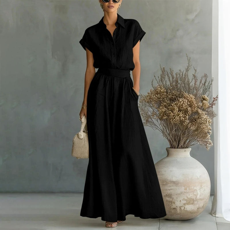 Emily - Women's Linen-Look Shirt and Wide-Leg Pants Set