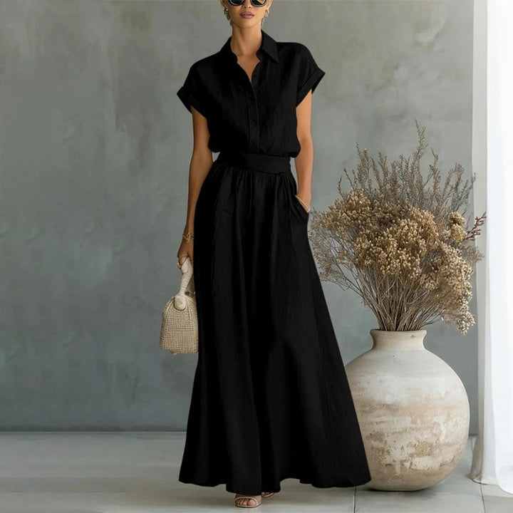 Emily - Women's Linen-Look Shirt and Wide-Leg Pants Set