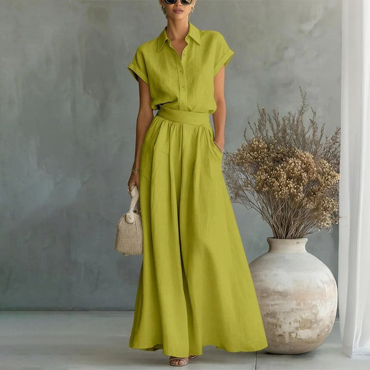 Emily - Women's Linen-Look Shirt and Wide-Leg Pants Set
