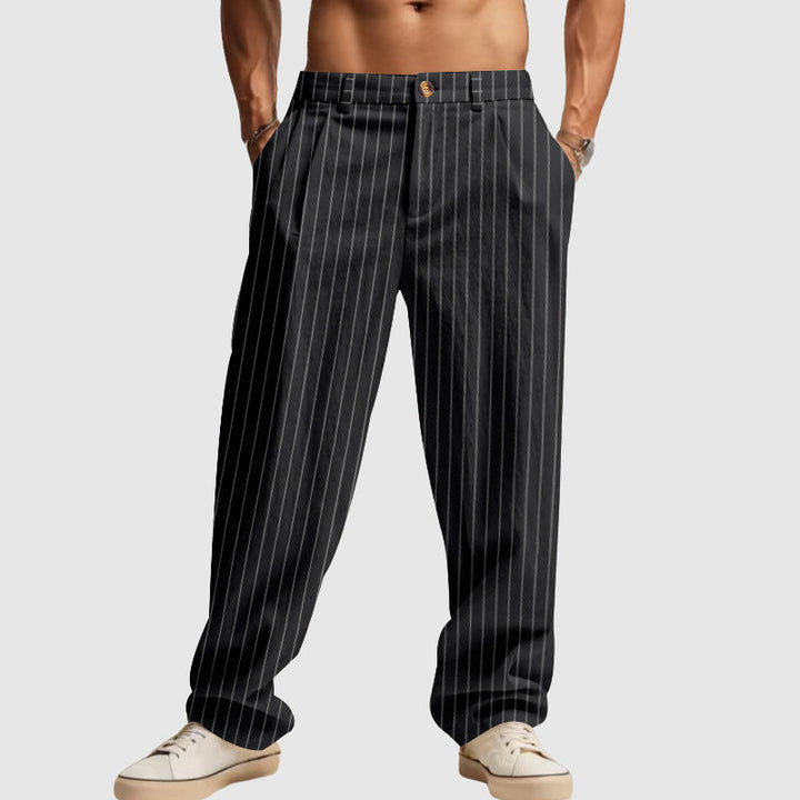 Ethan - Men’s Relaxed Fit Linen Pinstripe Trousers
