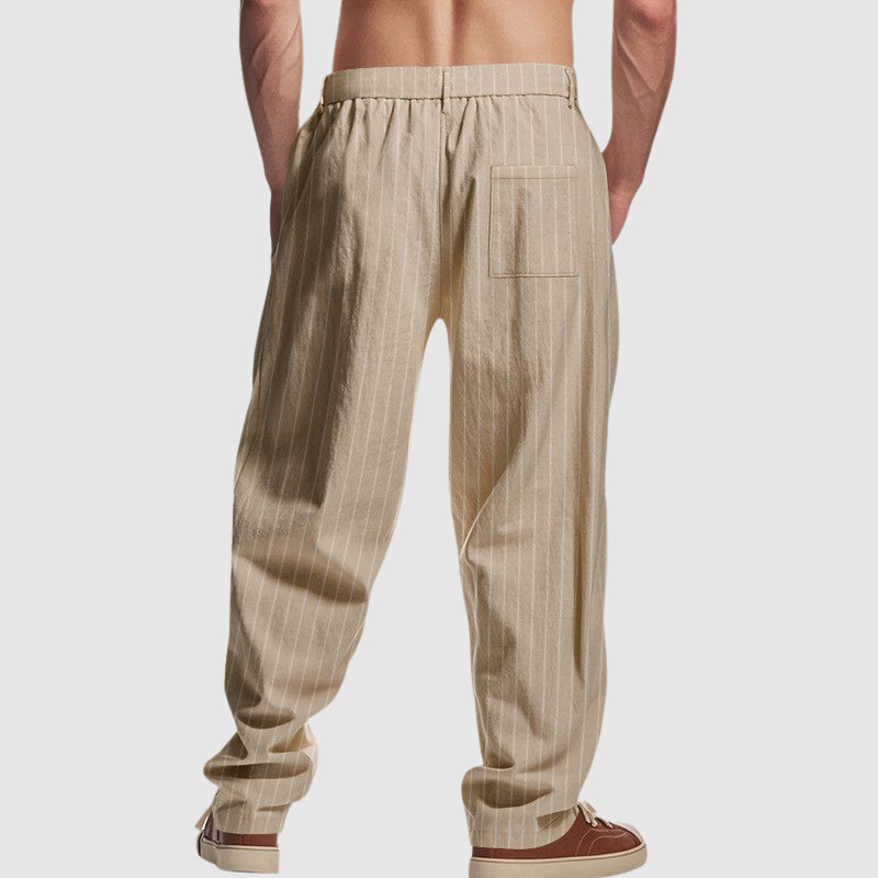 Ethan - Men’s Relaxed Fit Linen Pinstripe Trousers