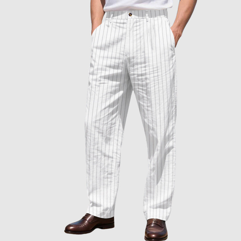 Ethan - Men’s Relaxed Fit Linen Pinstripe Trousers