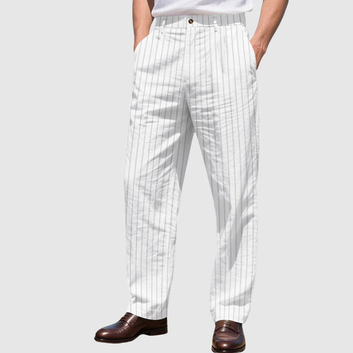 Ethan - Men’s Relaxed Fit Linen Pinstripe Trousers