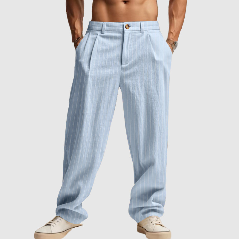 Ethan - Men’s Relaxed Fit Linen Pinstripe Trousers