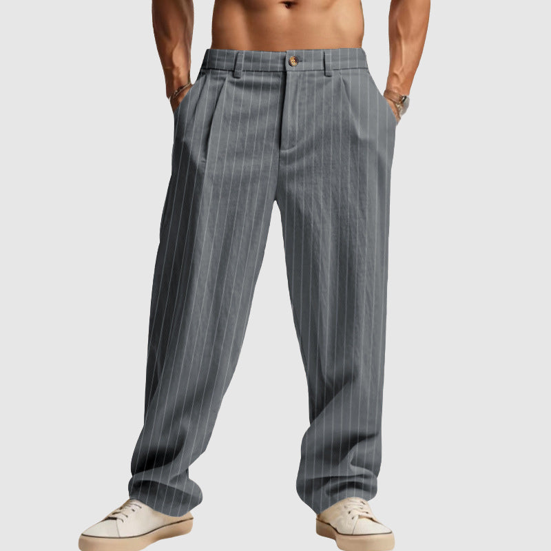 Ethan - Men’s Relaxed Fit Linen Pinstripe Trousers