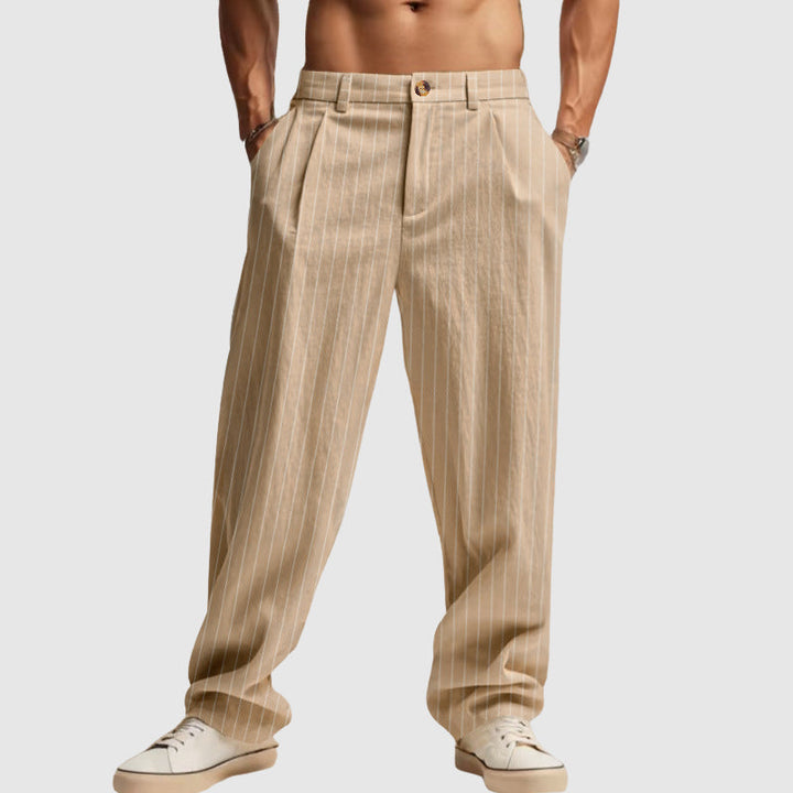 Ethan - Men’s Relaxed Fit Linen Pinstripe Trousers