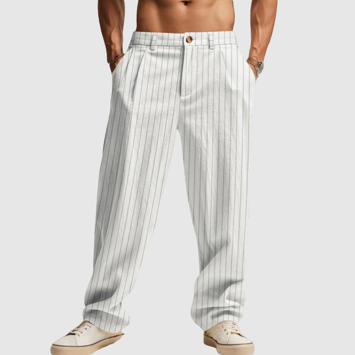 Ethan - Men’s Relaxed Fit Linen Pinstripe Trousers