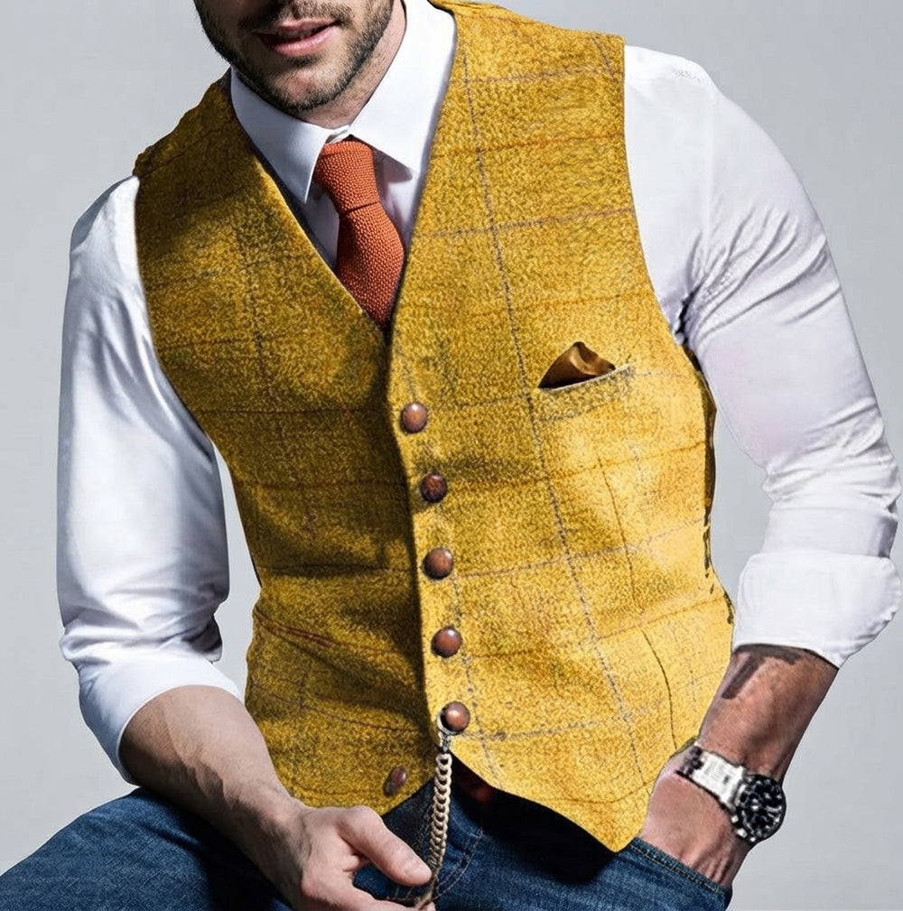Gabriel - Men's Button-Front Wool Blend Vest with Chain Detail