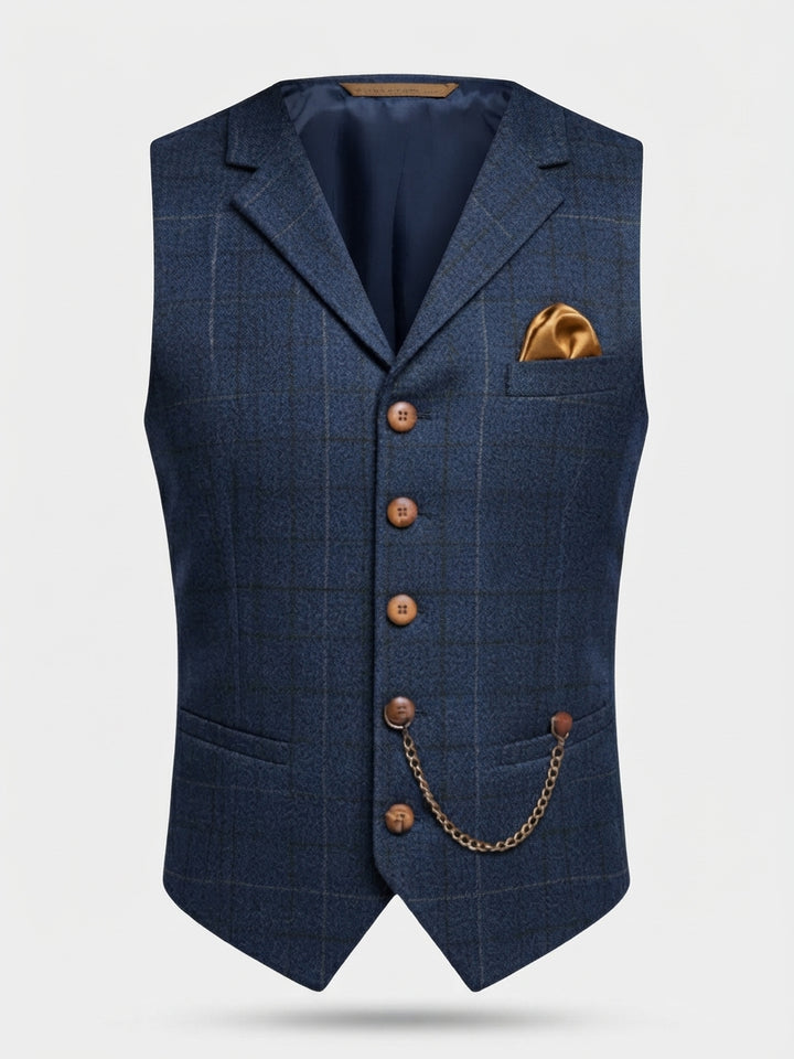 Gabriel - Men's Button-Front Wool Blend Vest with Chain Detail