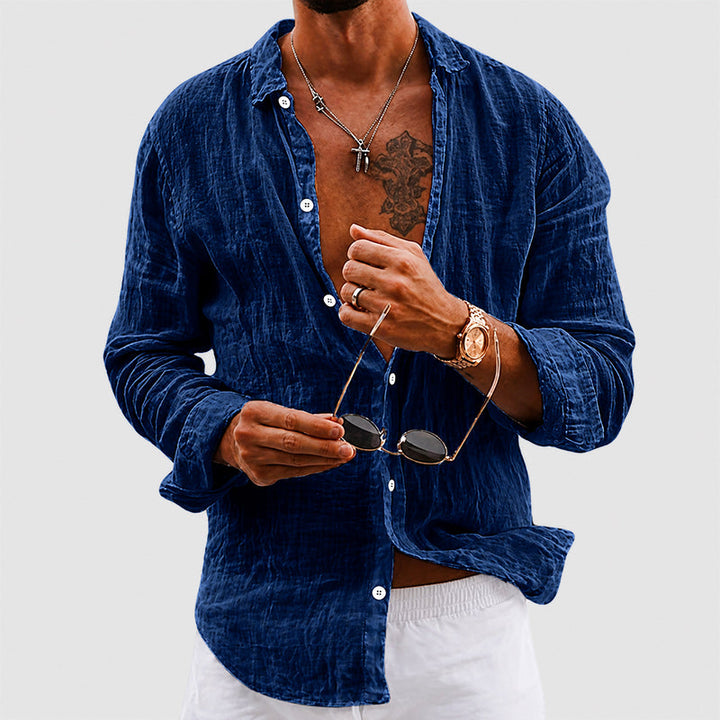 Gavin - Men's Cotton Crinkle Long Sleeve Button-Up Shirt