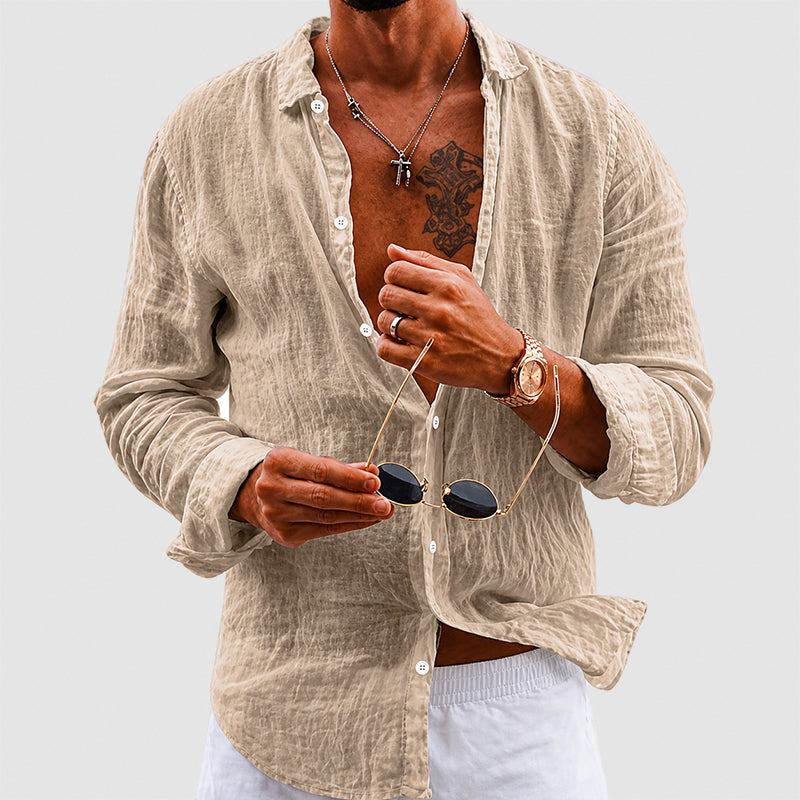 Gavin - Men's Cotton Crinkle Long Sleeve Button-Up Shirt