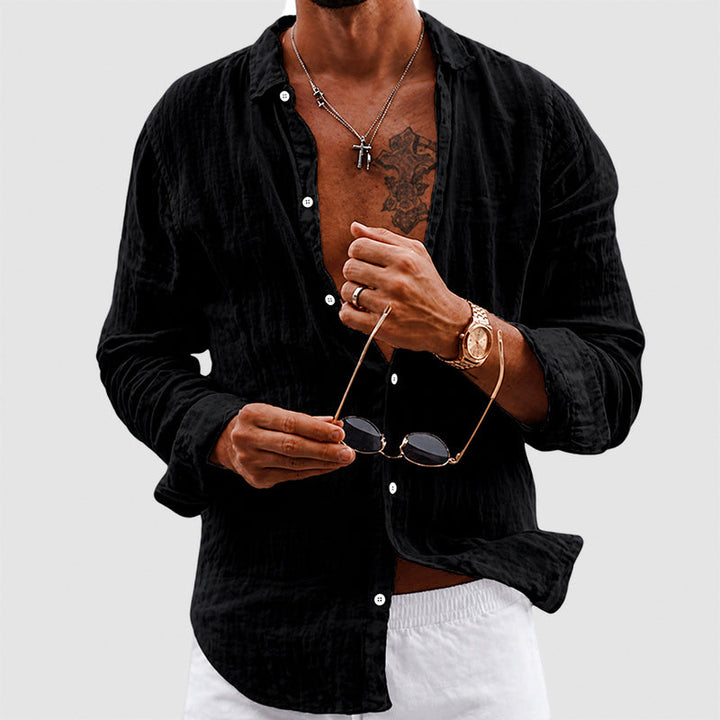 Gavin - Men's Cotton Crinkle Long Sleeve Button-Up Shirt