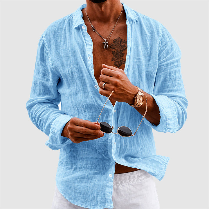 Gavin - Men's Cotton Crinkle Long Sleeve Button-Up Shirt