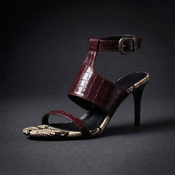 Gemma - Women's Croc Ankle Strap Stiletto Sandals