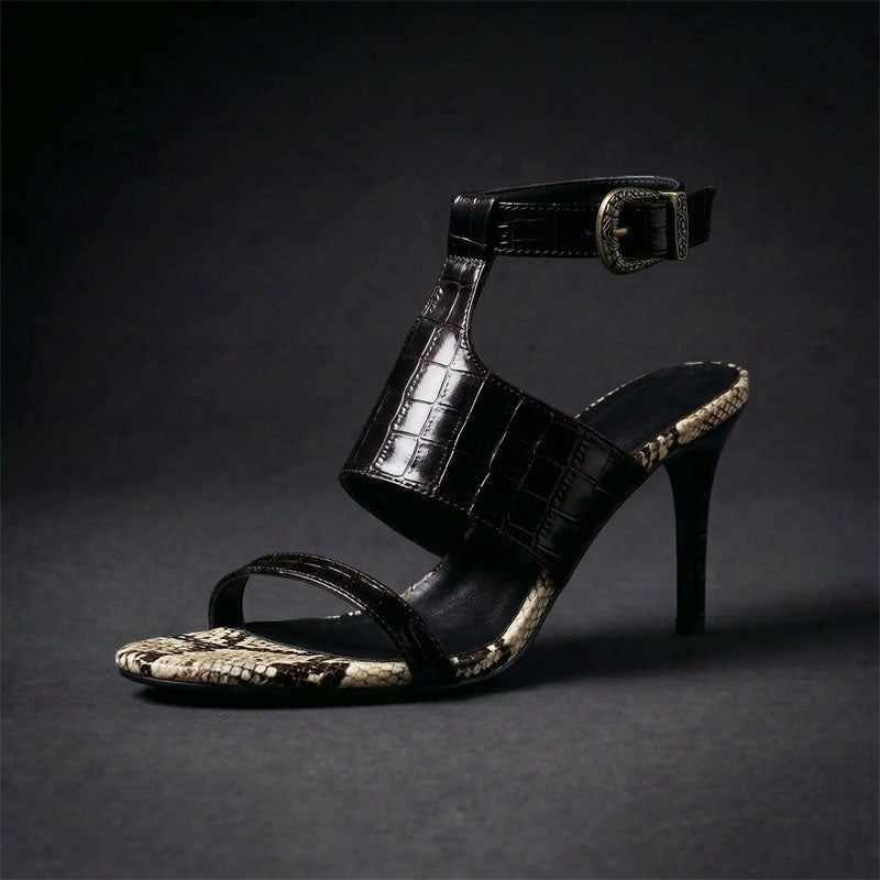 Gemma - Women's Croc Ankle Strap Stiletto Sandals