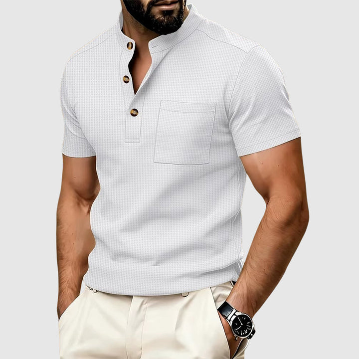 Gerald - Men’s Textured Mandarin Collar Knit Polo