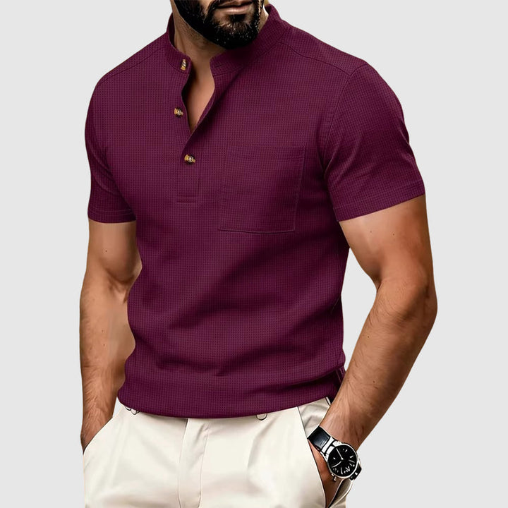 Gerald - Men’s Textured Mandarin Collar Knit Polo