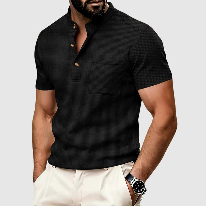 Gerald - Men’s Textured Mandarin Collar Knit Polo