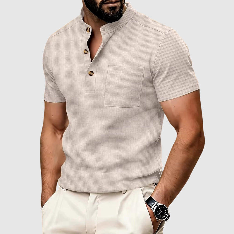 Gerald - Men’s Textured Mandarin Collar Knit Polo